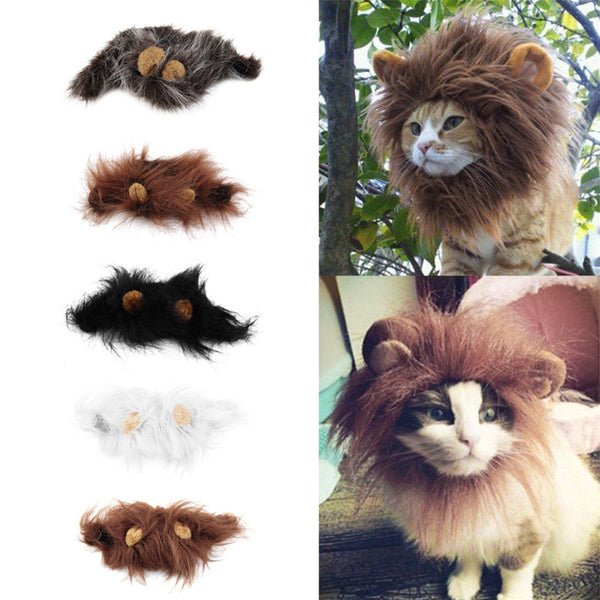 Pet Cat Emulation Lion Hair Mane Ears Head Cap